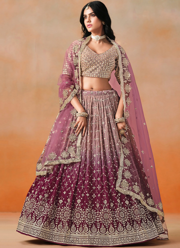 Spectacular Maroon Embroidered Georgette Traditional Lehenga Choli
